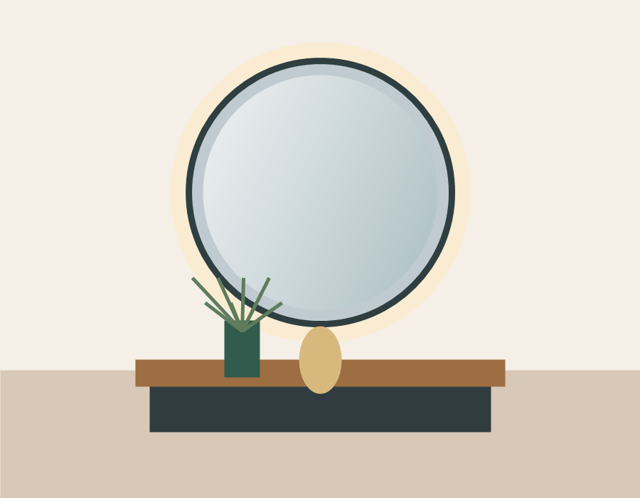 Round LED mirror over a console